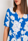 Freequent Floi Floral Print V Neck Dress, Chambray Blue
