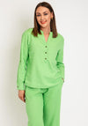 Freequent Lava V Neck Linen Shirt, Bud Green