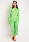 Freequent Lava V Neck Linen Shirt, Bud Green
