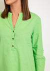 Freequent Lava V Neck Linen Shirt, Bud Green