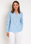 Freequent Lava V Neck Linen Shirt, Chambray Blue