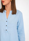 Freequent Lava V Neck Linen Shirt, Chambray Blue