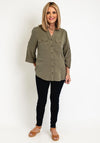 FREEQUENT Three Quarter Sleeve Denim Shirt, Dusty Olive
