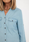 FREEQUENT Three Quarter Sleeve Denim Shirt, Light Blue