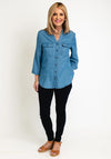 FREEQUENT Three Quarter Sleeve Denim Shirt, Mid Blue