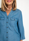 FREEQUENT Three Quarter Sleeve Denim Shirt, Mid Blue