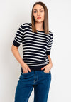 Freequent Dodo Striped Short Sleeve Knit Sweater, Navy