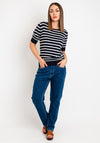 Freequent Dodo Striped Short Sleeve Knit Sweater, Navy