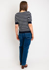 Freequent Dodo Striped Short Sleeve Knit Sweater, Navy