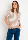 Freequent Dodo Striped Short Sleeve Knit Sweater, Tofu