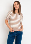 Freequent Dodo Striped Short Sleeve Knit Sweater, Tofu