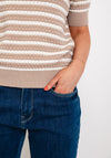 Freequent Dodo Striped Short Sleeve Knit Sweater, Tofu