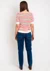 Freequent Dodo Striped Short Sleeve Knit Sweater, Hot Coral