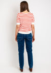 Freequent Dodo Striped Short Sleeve Knit Sweater, Hot Coral
