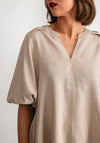Freequent Lava Volume Sleeve Top, Sand Melange