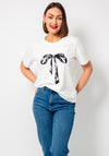 Freequent Fenjal Diamante Bow Graphic T-Shirt, White