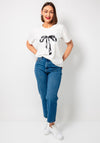 Freequent Fenjal Diamante Bow Graphic T-Shirt, White