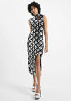 French Connection Axel Embellished Midi Dress, Black & Silver