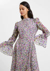 French Connection Alezzia Sheer Sleeve Floral Midi Dress, Sharp Green