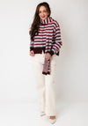 FRNCH Striped Button Up with Scarf Cardigan, Multi-Coloured