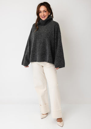 YERSE Relaxed Fit High Neckline Jumper, Grey
