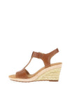 Gabor Leather T-Bar Woven Wedge Sandals, Brown