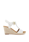 Gabor Leather T-Bar Woven Wedge Sandals, White