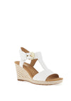 Gabor Leather T-Bar Woven Wedge Sandals, White