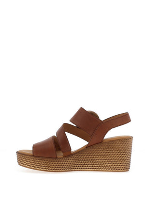 Gabor Leather Velcro Strap Wedge Sandals, Dark Camel