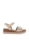 Gabor Wide Fit Leather Cork Effect Low Wedge Sandals, Beige