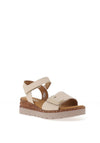 Gabor Wide Fit Leather Cork Effect Low Wedge Sandals, Beige