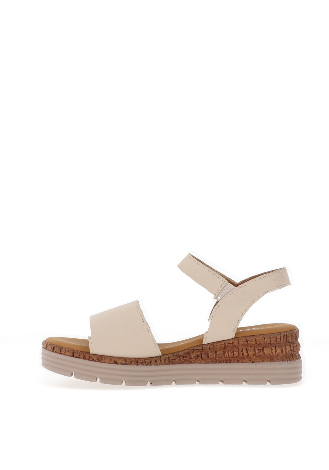 Gabor Wide Fit Leather Cork Effect Low Wedge Sandals, Beige