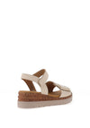 Gabor Wide Fit Leather Cork Effect Low Wedge Sandals, Beige