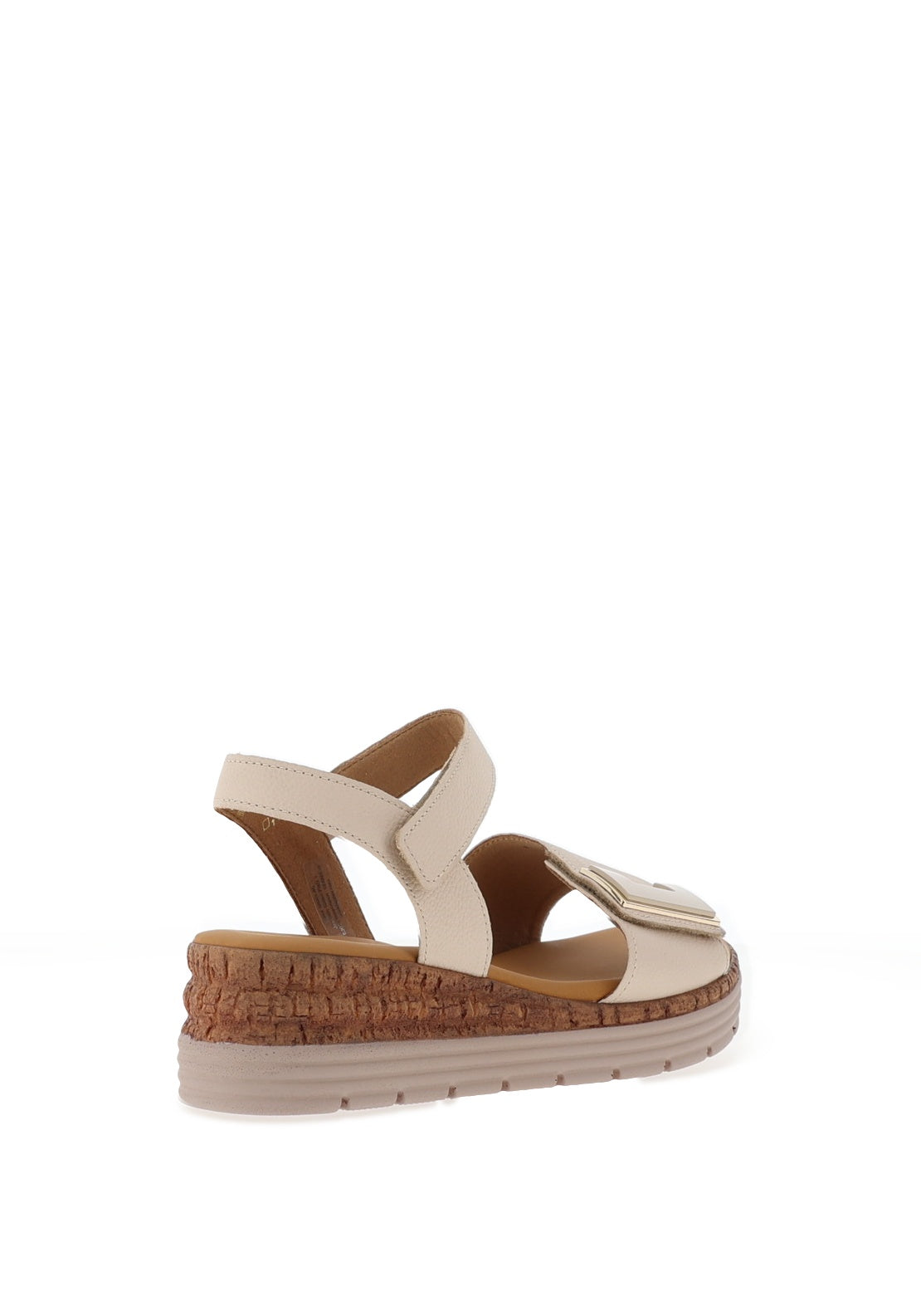 Gabor Wide Fit Leather Cork Effect Low Wedge Sandals, Beige