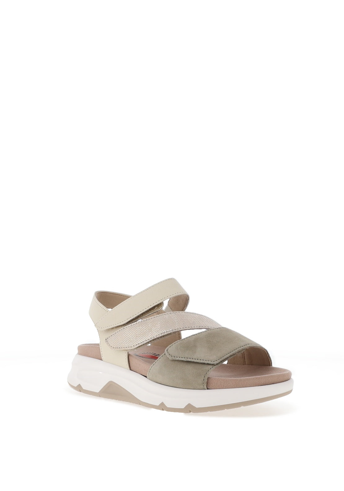 Gabor Rolling Leather Velcro Strap Comfort Sandals, Natural