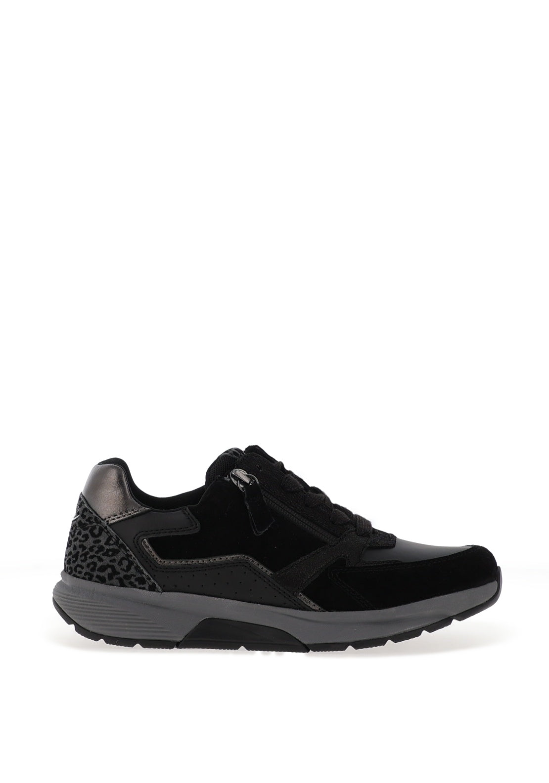 Gabor Rolling Soft Leather Leopard Print Trainers, Black