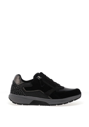 Gabor Rolling Soft Leather Leopard Print Trainers, Black