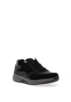 Gabor Rolling Soft Leather Leopard Print Trainers, Black