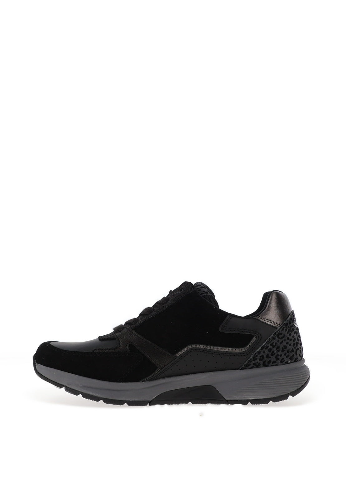 Gabor Rolling Soft Leather Leopard Print Trainers, Black