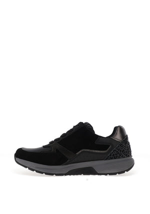 Gabor Rolling Soft Leather Leopard Print Trainers, Black