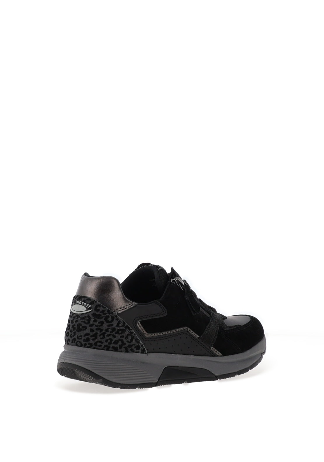 Gabor Rolling Soft Leather Leopard Print Trainers, Black
