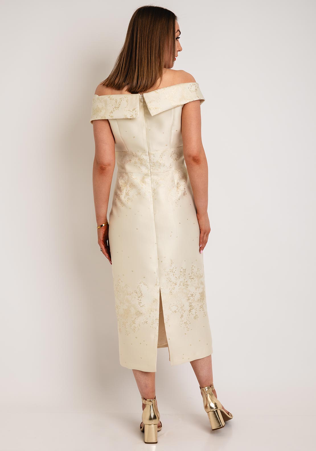 green emerald velvet dress Gabriela Sanchez 5553 Dipped Hem Dress | Ivory & Gold | Mother of the Bride