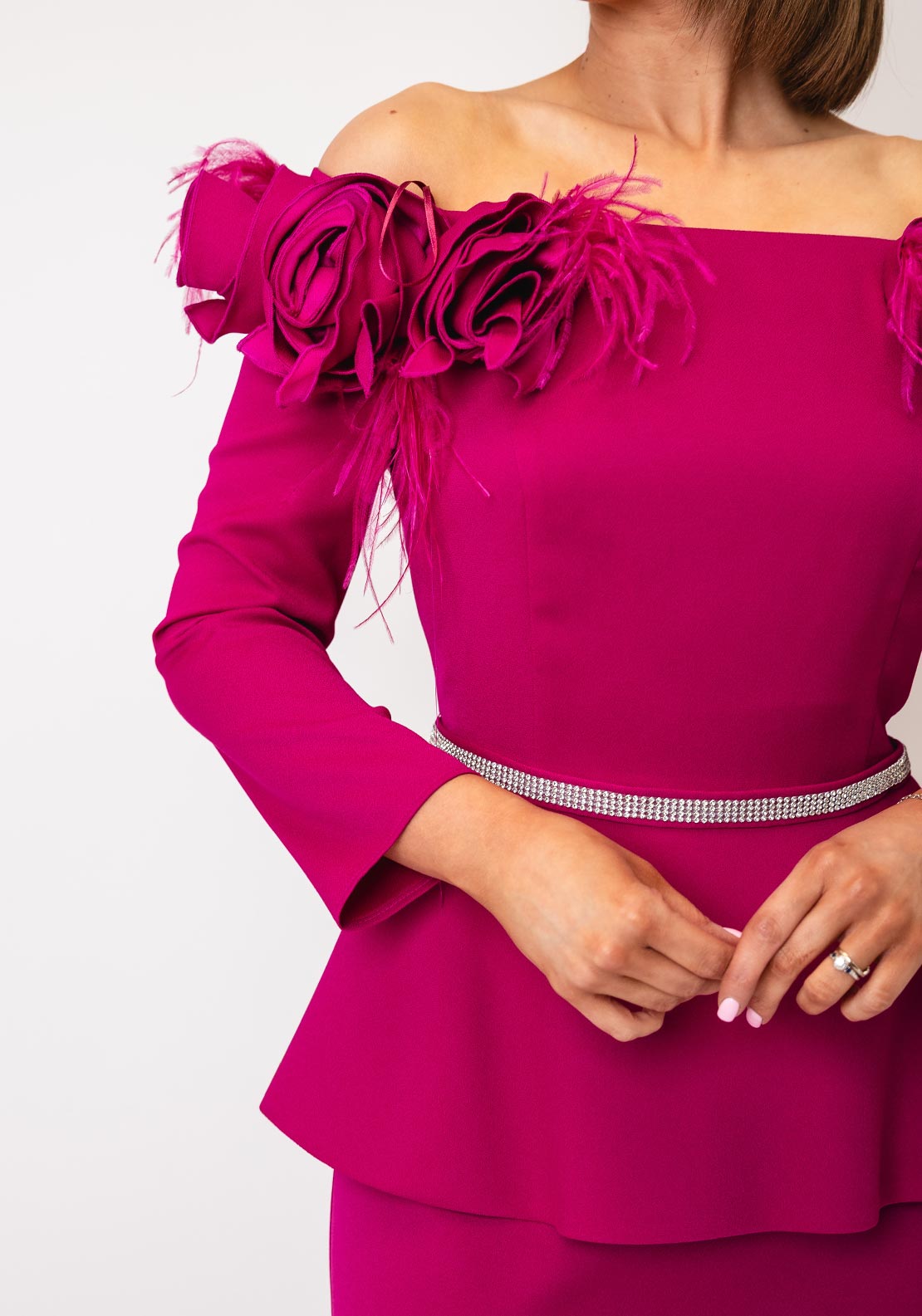 pink bardot dress Giorgio Jo Bardot Peplum Long Dress, Fuchsia Pink