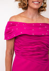 Gabriela Sanchez Off-The-Shoulder with Rhinestone Occasional Dress, Fushcia