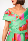 Gabriella Sanchez Floral Pleated Dipped Hem Dress, Green
