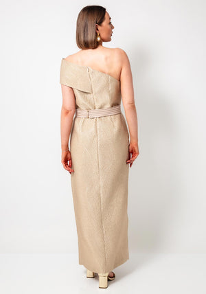 Giorgia Jo Lurex Textured One Sleeve Pencil Dress, Gold