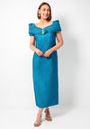 Gabriela Sanchez Lurex Textured Bardot Long Dress, Blue