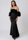 Gabriela Sanchez Floral Appliqué Puff Sleeve Maxi Dress, Black