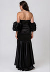 Gabriela Sanchez Floral Appliqué Puff Sleeve Maxi Dress, Black