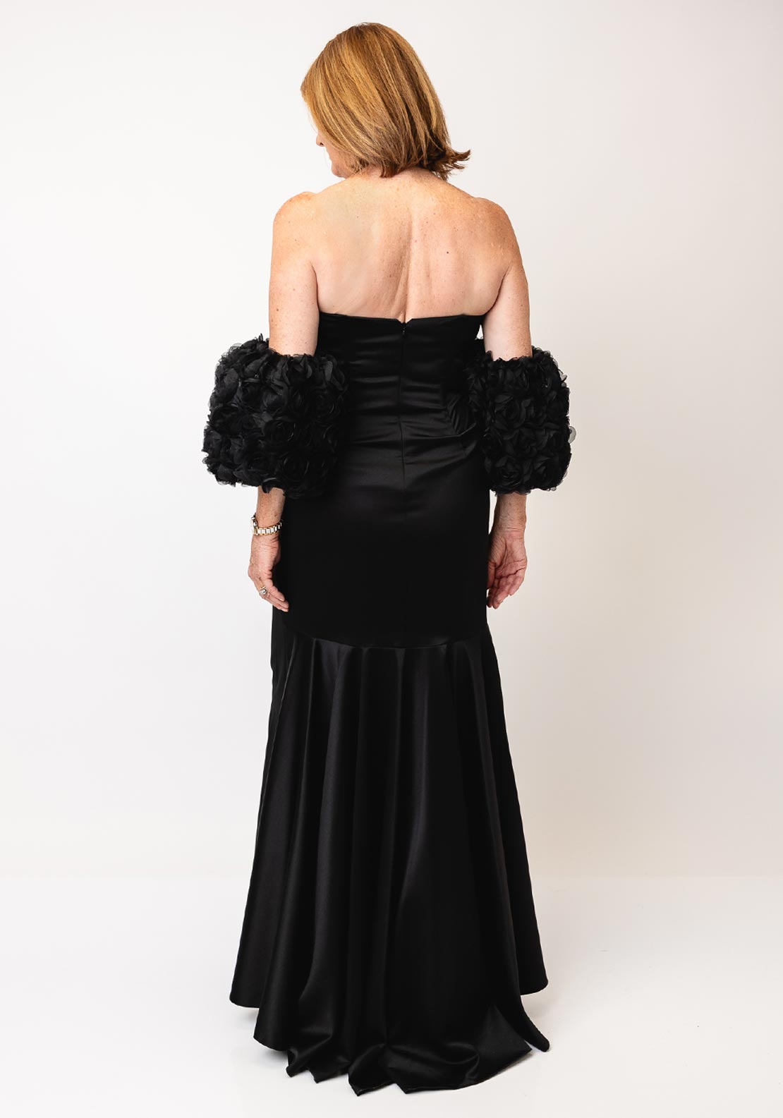 Gabriela Sanchez Floral Appliqué Puff Sleeve Maxi Dress, Black
